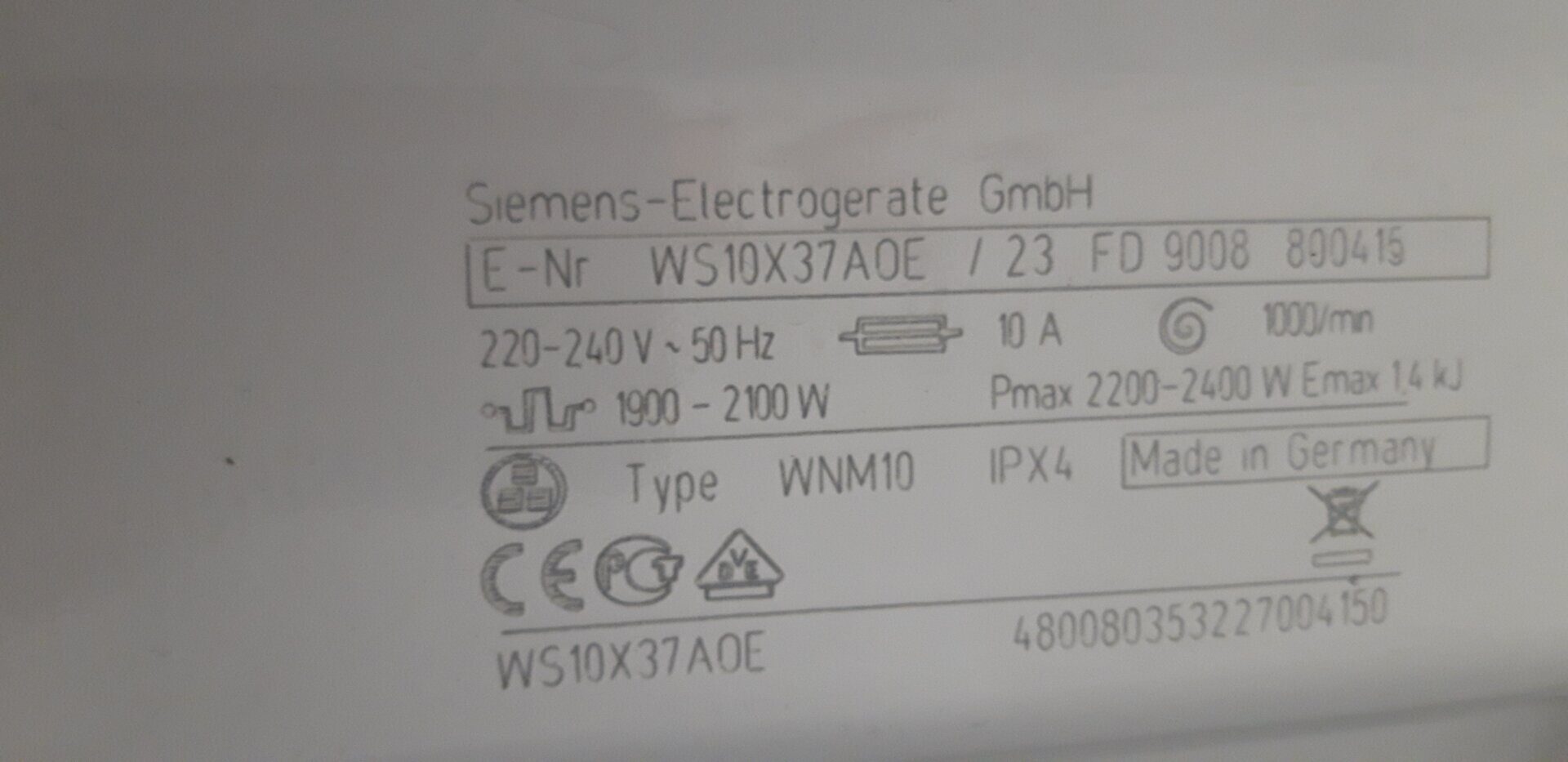 Стиральная машина Siemens WS10X37AOE